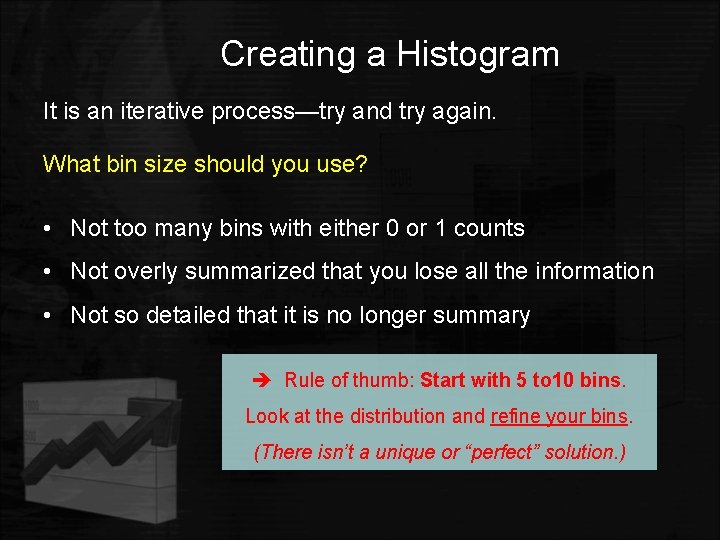 Creating a Histogram It is an iterative process—try and try again. What bin size