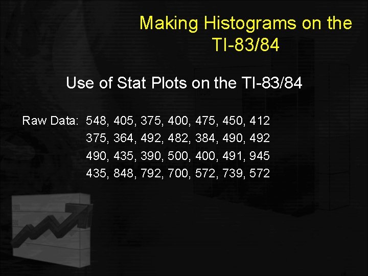 Making Histograms on the TI-83/84 Use of Stat Plots on the TI-83/84 Raw Data: