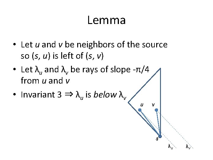 Lemma • Let u and v be neighbors of the source so (s, u)