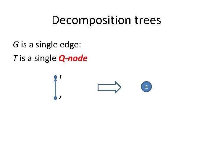 Decomposition trees G is a single edge: T is a single Q-node t Q
