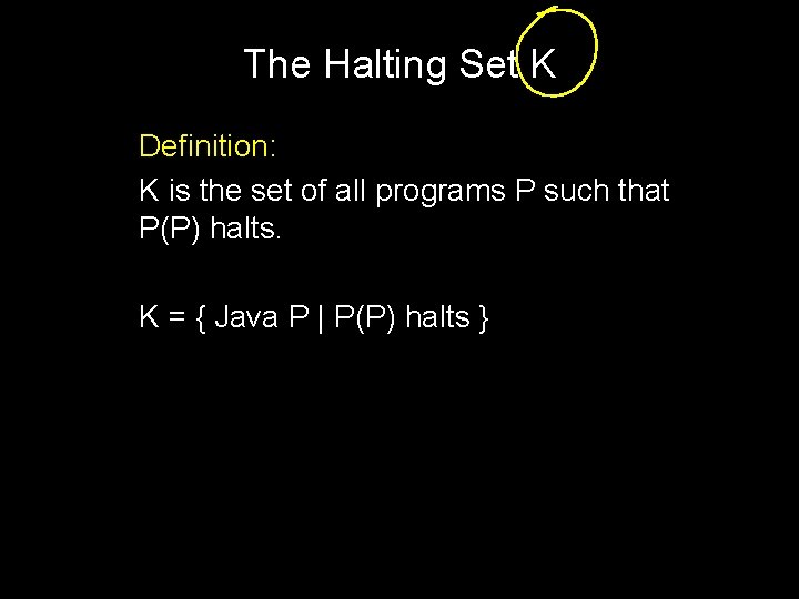 The Halting Set K Definition: K is the set of all programs P such