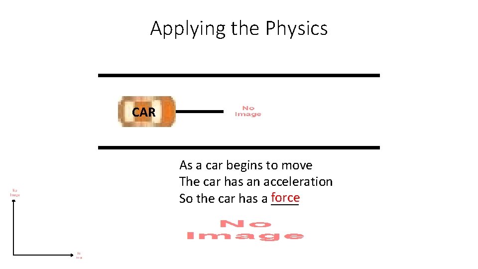 Applying the Physics CAR As a car begins to move The car has an