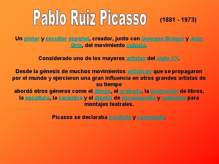 (1881 - 1973) Un pintor y escultor español, creador, junto con Georges Braque y