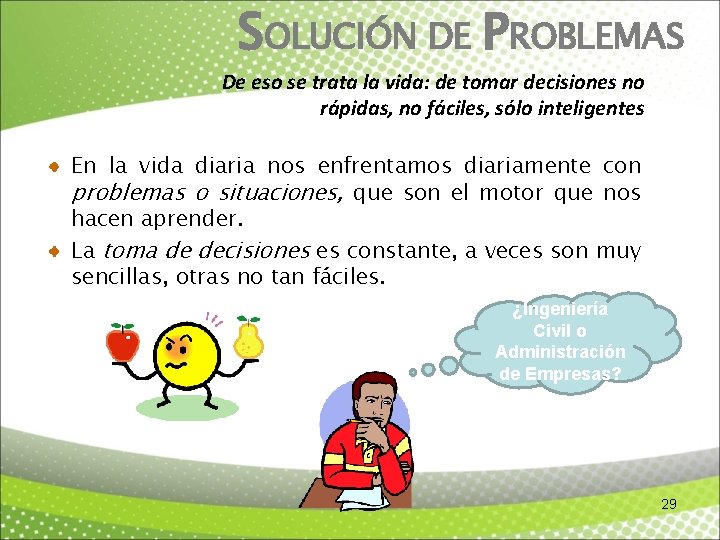 SOLUCIÓN DE PROBLEMAS De eso se trata la vida: de tomar decisiones no rápidas,