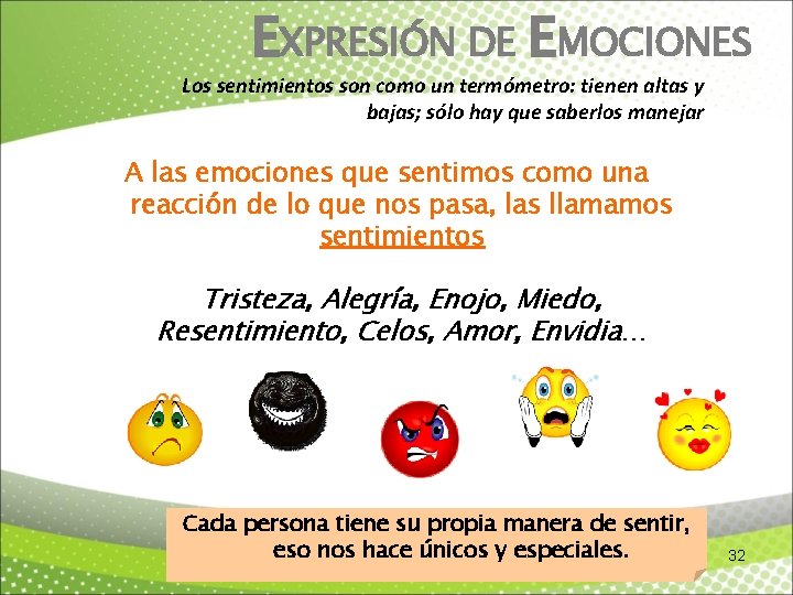 EXPRESIÓN DE EMOCIONES Los sentimientos son como un termómetro: tienen altas y bajas; sólo