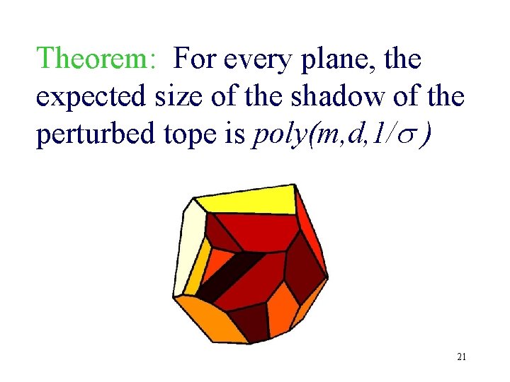 Theorem: For every plane, the expected size of the shadow of the perturbed tope