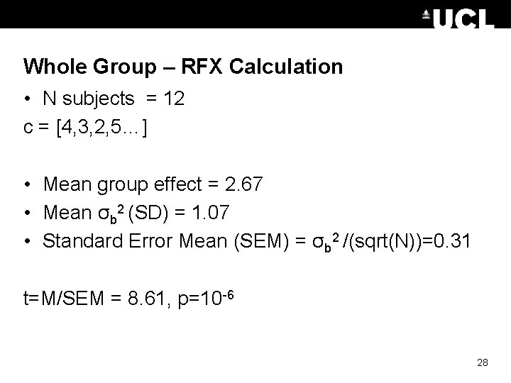 Whole Group – RFX Calculation • N subjects = 12 c = [4, 3, Whole Group – RFX Calculation • N subjects = 12 c = [4, 3,