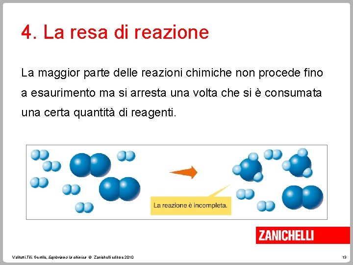 4. La resa di reazione La maggior parte delle reazioni chimiche non procede fino