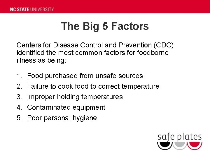 The Big 5 Factors Centers for Disease Control and Prevention (CDC) identified the most