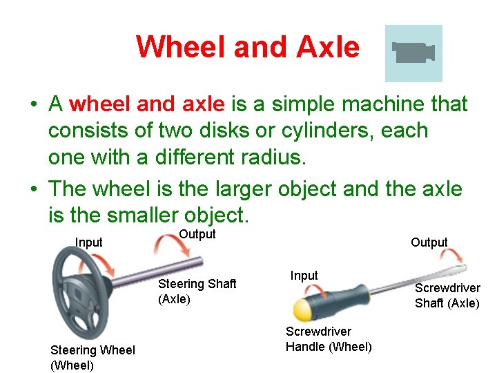 Wheel and Axle • A wheel and axle is a simple machine that consists Wheel and Axle • A wheel and axle is a simple machine that consists