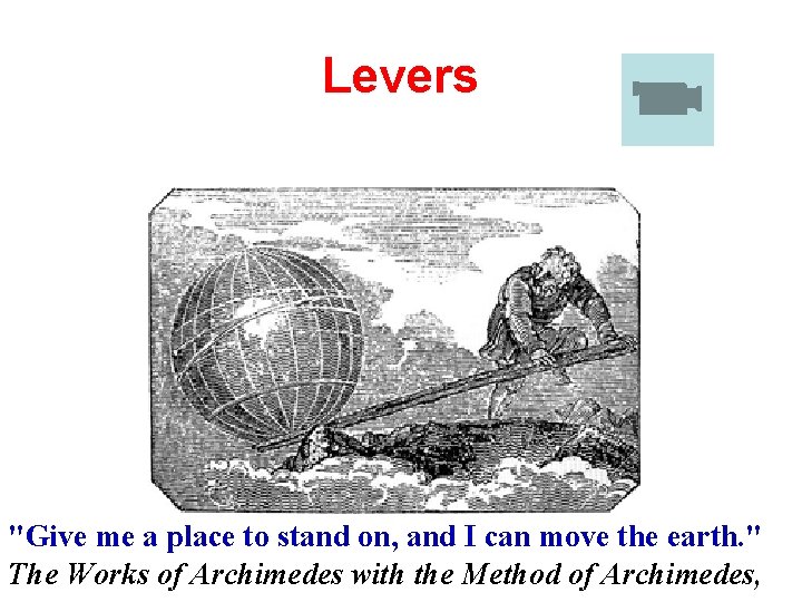 Levers "Give me a place to stand on, and I can move the earth. Levers "Give me a place to stand on, and I can move the earth.