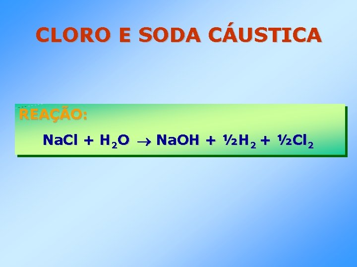 CLORO E SODA CÁUSTICA REAÇÃO: Na. Cl + H 2 O Na. OH +