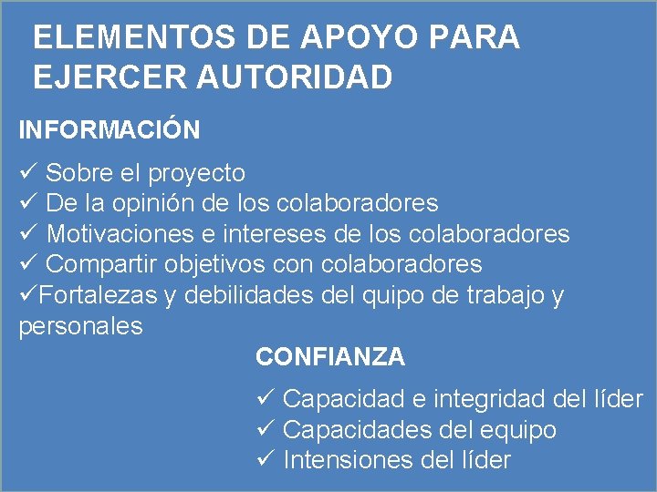 ELEMENTOS DE APOYO PARA EJERCER AUTORIDAD INFORMACIÓN ü Sobre el proyecto ü De la