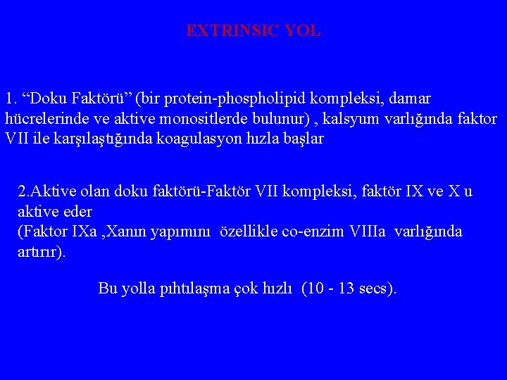 EXTRINSIC YOL 1. “Doku Faktörü” (bir protein-phospholipid kompleksi, damar hücrelerinde ve aktive monositlerde bulunur)