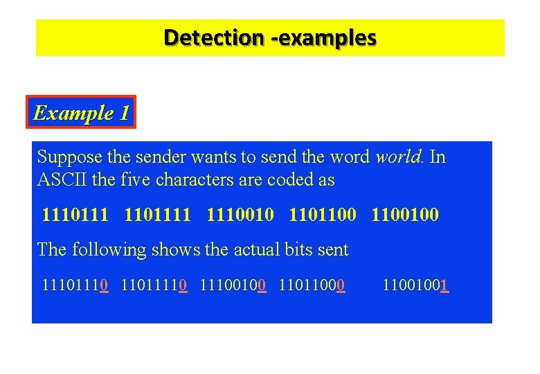 Detection -examples Example 1 Suppose the sender wants to send the word world. In