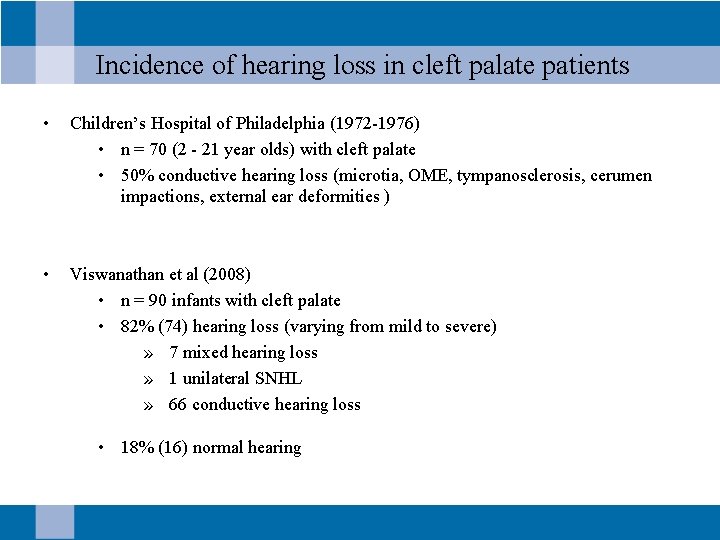 Incidence of hearing loss in cleft palate patients • Children’s Hospital of Philadelphia (1972