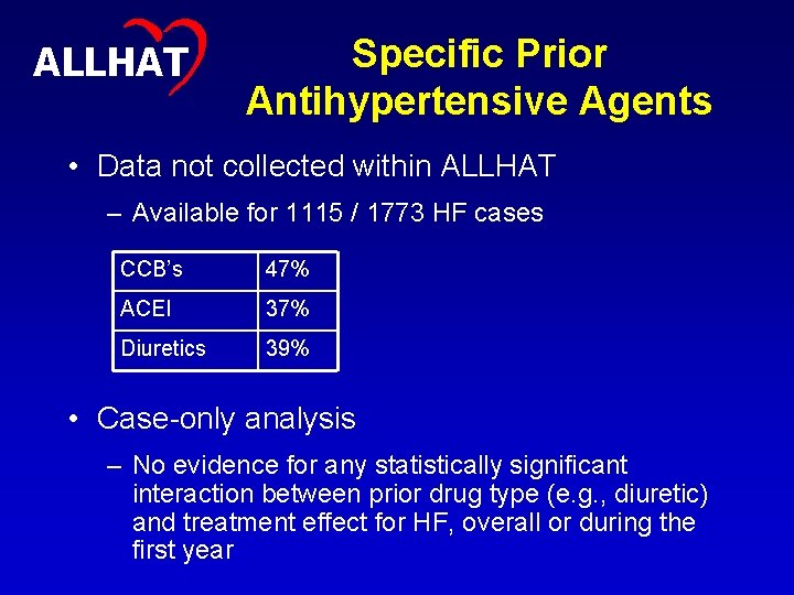 25 ALLHAT Specific Prior Antihypertensive Agents • Data not collected within ALLHAT – Available