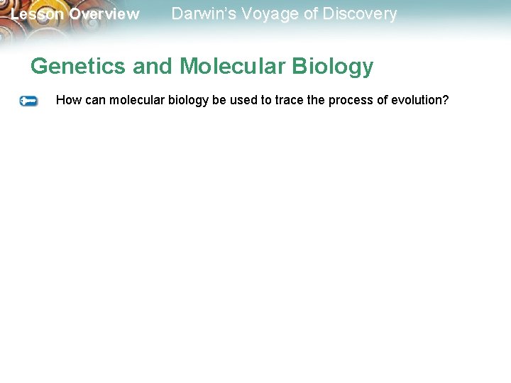 Lesson Overview Darwin’s Voyage of Discovery Genetics and Molecular Biology How can molecular biology