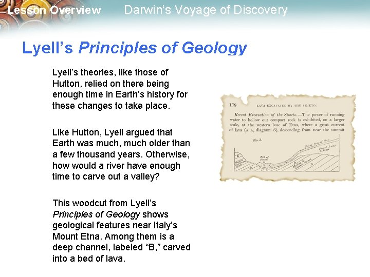 Lesson Overview Darwin’s Voyage of Discovery Lyell’s Principles of Geology Lyell’s theories, like those