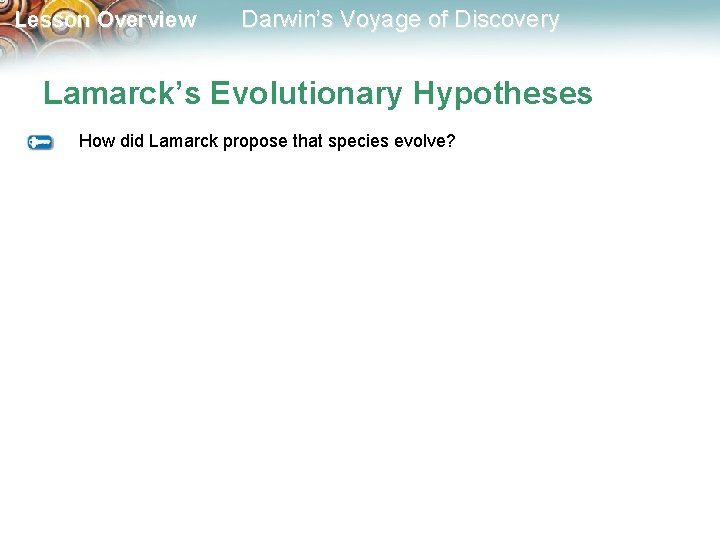 Lesson Overview Darwin’s Voyage of Discovery Lamarck’s Evolutionary Hypotheses How did Lamarck propose that