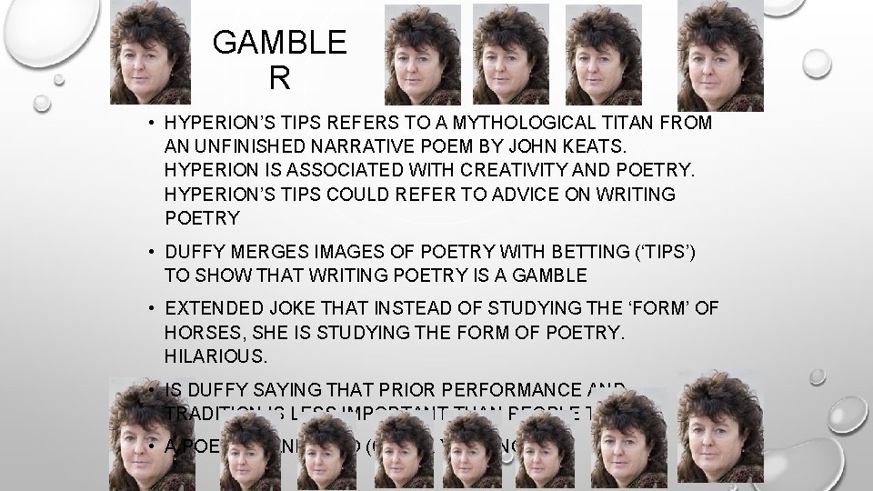 GAMBLE R • HYPERION’S TIPS REFERS TO A MYTHOLOGICAL TITAN FROM AN UNFINISHED NARRATIVE