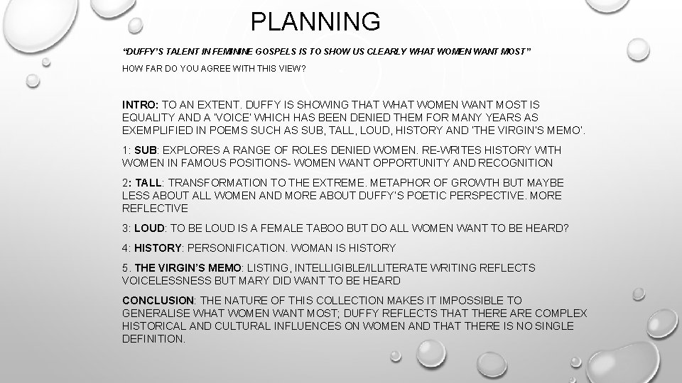 PLANNING “DUFFY’S TALENT IN FEMININE GOSPELS IS TO SHOW US CLEARLY WHAT WOMEN WANT