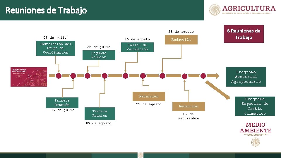 Reuniones de Trabajo 28 de agosto 09 de julio Instalación del Grupo de Coordinación