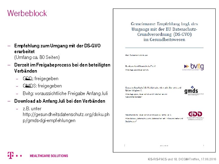 Werbeblock - Empfehlung zum Umgang mit der DS-GVO erarbeitet (Umfang ca. 80 Seiten) -