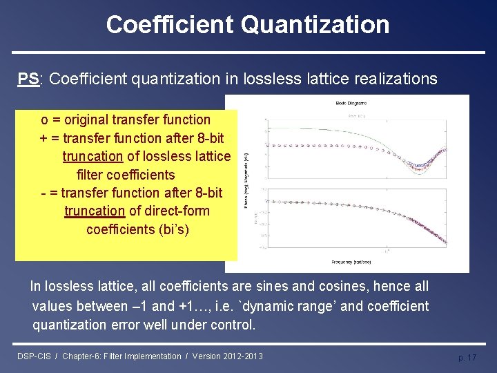 Coefficient Quantization PS: Coefficient quantization in lossless lattice realizations o = original transfer function