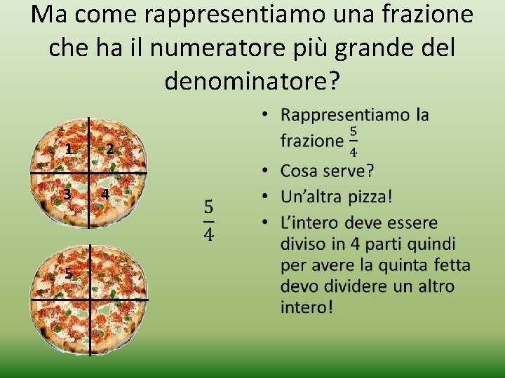 Ma come rappresentiamo una frazione che ha il numeratore più grande del denominatore? •