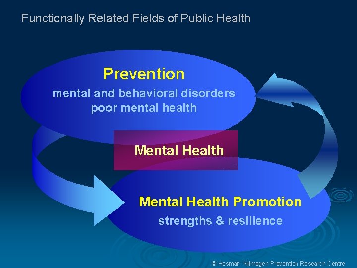 Functionally Related Fields of Public Health Prevention mental and behavioral disorders poor mental health