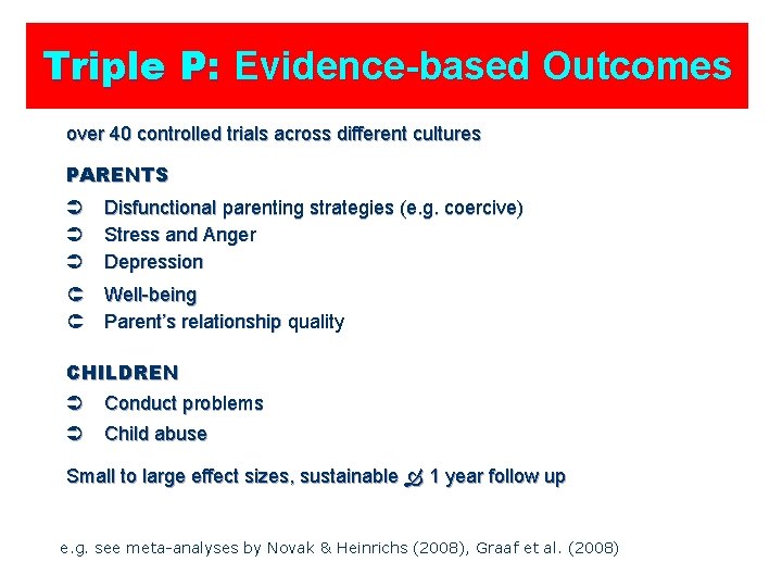 Triple P: Evidence-based Outcomes over 40 controlled trials across different cultures PARENTS Ü Disfunctional