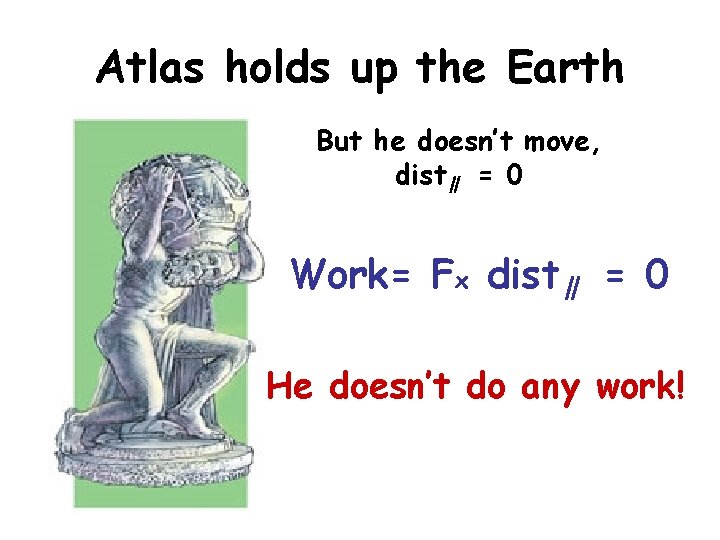 Atlas holds up the Earth But he doesn’t move, dist∥ = 0 Work= Fx