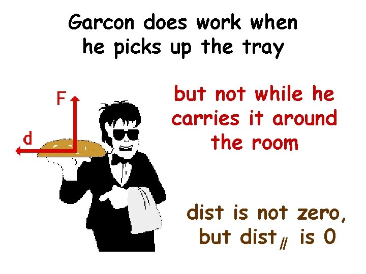 Garcon does work when he picks up the tray but not while he carries