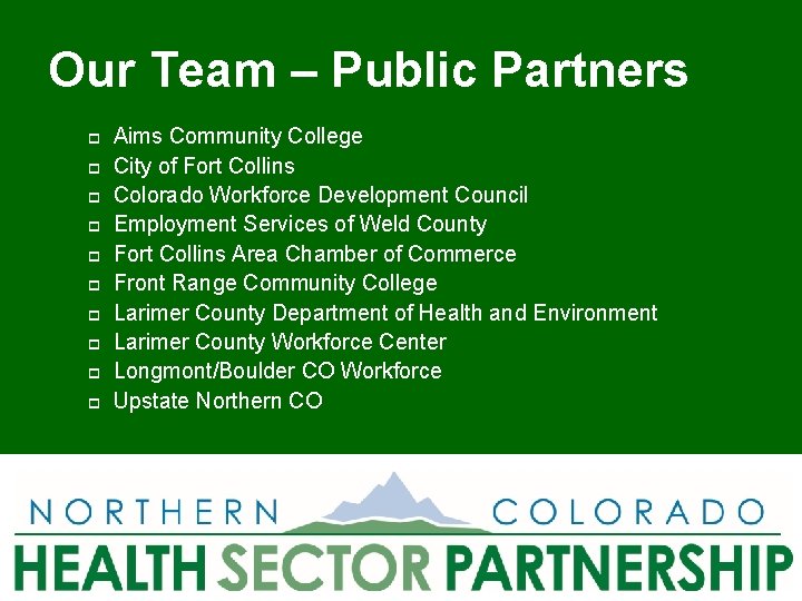Our Team – Public Partners p p p p p Aims Community College City