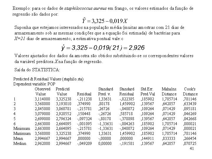 Exemplo: para os dados de staphilococcus aureus em frango, os valores estimados da função