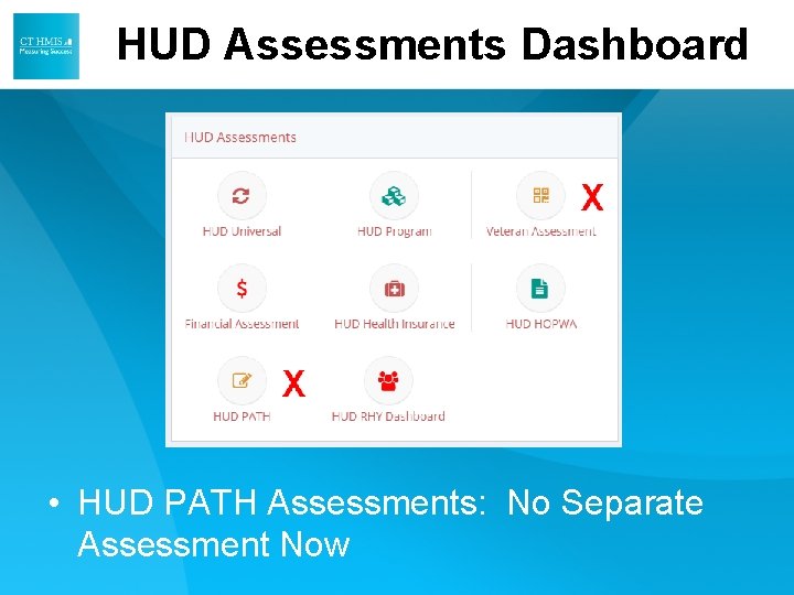HUD Assessments Dashboard • HUD PATH Assessments: No Separate Assessment Now HUD Assessments Dashboard • HUD PATH Assessments: No Separate Assessment Now