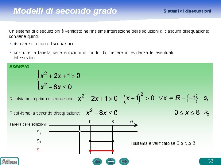 Modelli di secondo grado Sistemi di disequazioni Un sistema di disequazioni è verificato nell’insieme