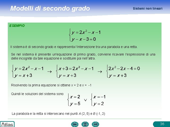 Modelli di secondo grado Sistemi non lineari ESEMPIO Il sistema è di secondo grado