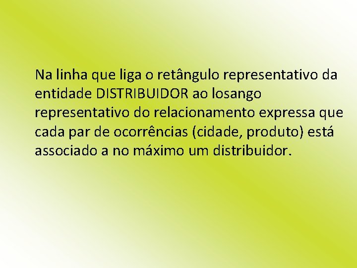 Na linha que liga o retângulo representativo da entidade DISTRIBUIDOR ao losango representativo do