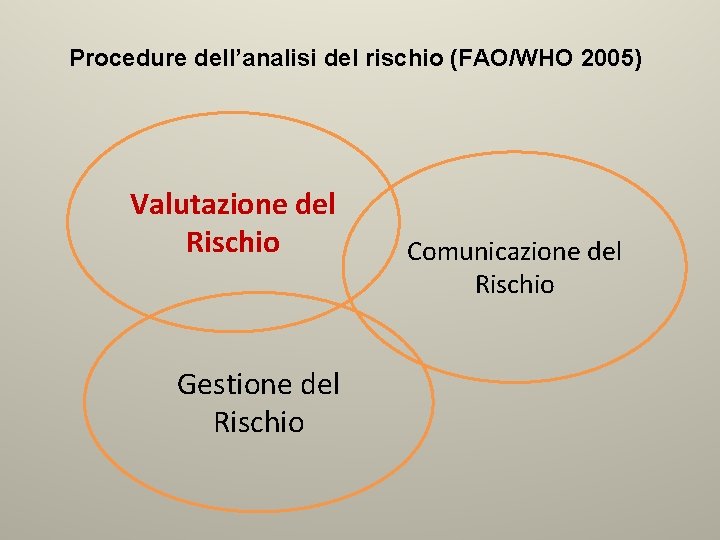 Procedure dell’analisi del rischio (FAO/WHO 2005) Valutazione del Rischio Gestione del Rischio Comunicazione del