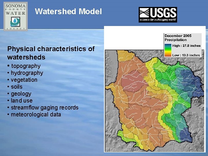 Watershed Model Physical characteristics of watersheds • topography • hydrography • vegetation • soils