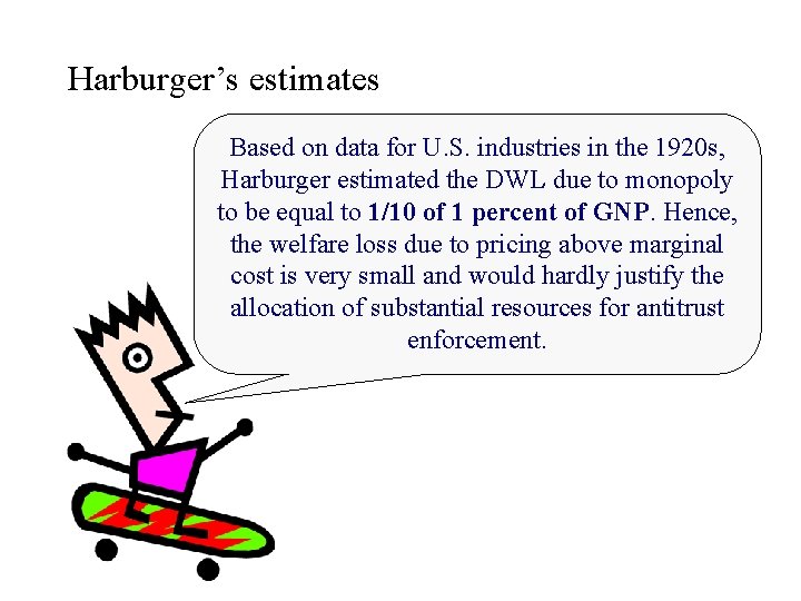 Harburger’s estimates Based on data for U. S. industries in the 1920 s, Harburger Harburger’s estimates Based on data for U. S. industries in the 1920 s, Harburger