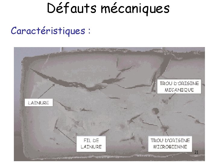 Défauts mécaniques Caractéristiques : 21 