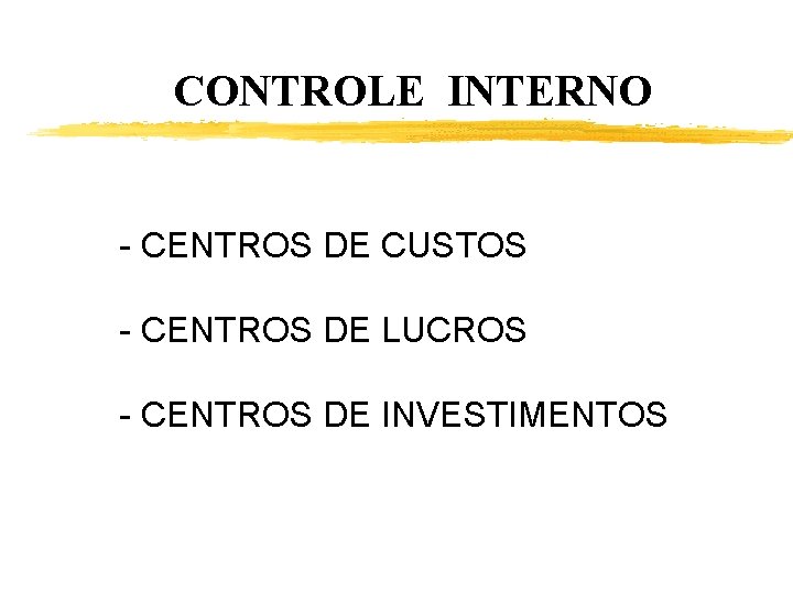 CONTROLE INTERNO - CENTROS DE CUSTOS - CENTROS DE LUCROS - CENTROS DE INVESTIMENTOS