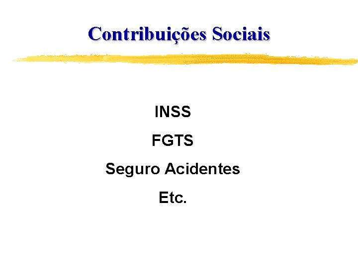 Contribuições Sociais INSS FGTS Seguro Acidentes Etc. 