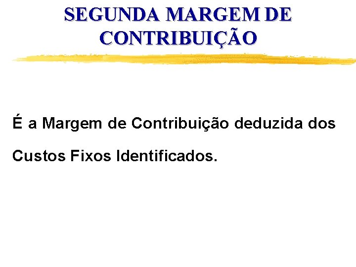 SEGUNDA MARGEM DE CONTRIBUIÇÃO É a Margem de Contribuição deduzida dos Custos Fixos Identificados.