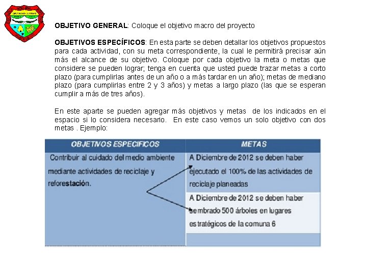 OBJETIVO GENERAL: Coloque el objetivo macro del proyecto OBJETIVOS ESPECÍFICOS: En esta parte se