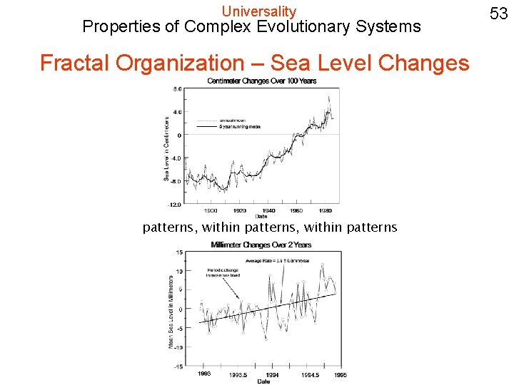 Universality Properties of Complex Evolutionary Systems Fractal Organization – Sea Level Changes patterns, within