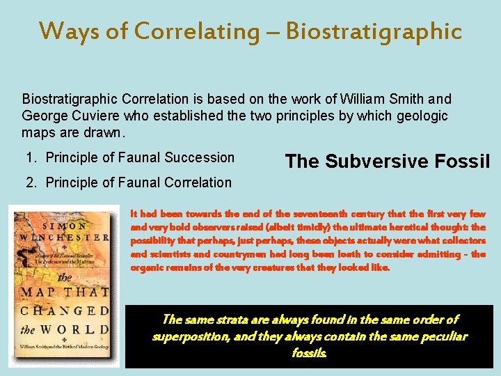 Ways of Correlating – Biostratigraphic Correlation is based on the work of William Smith